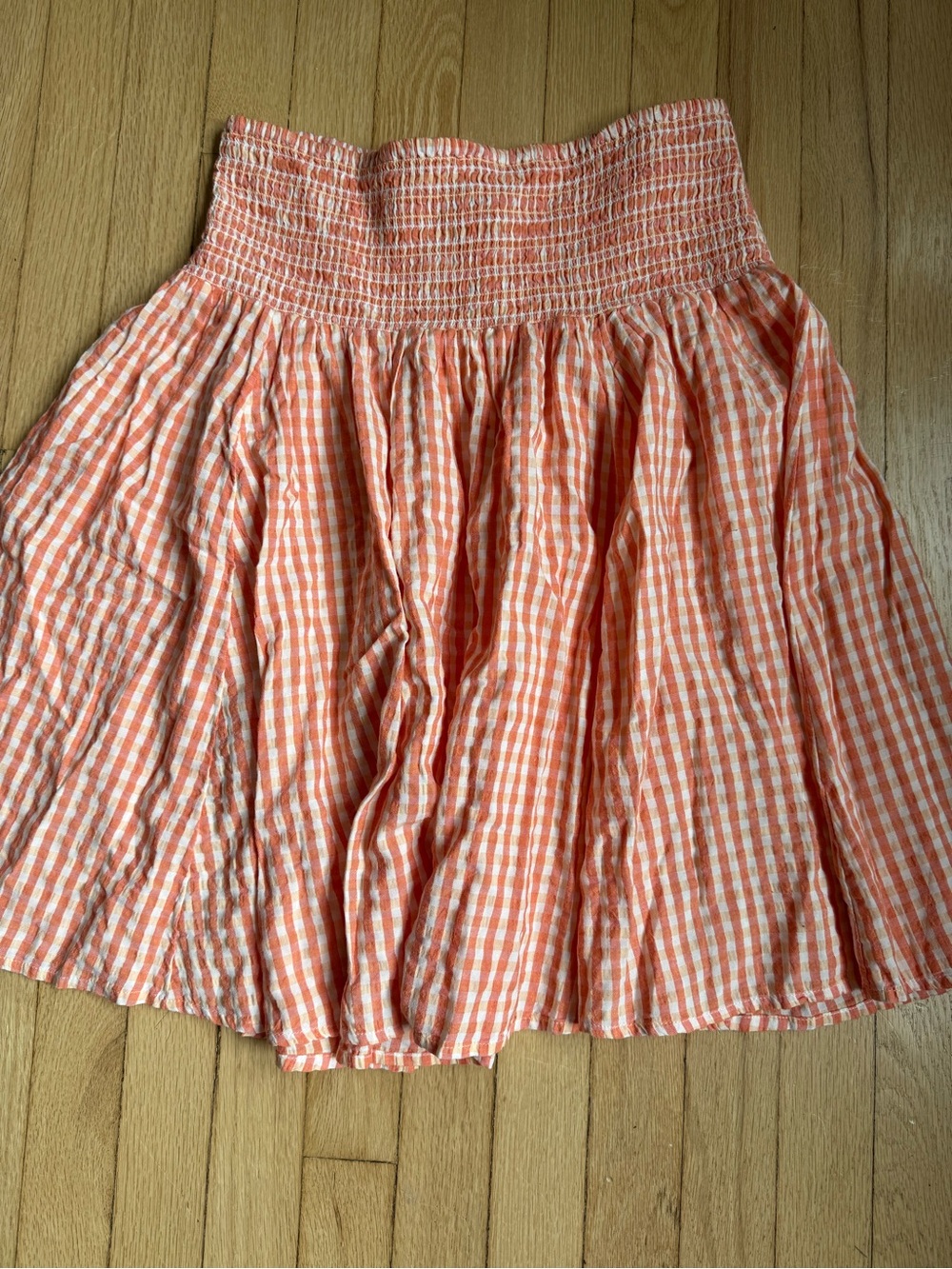 ANTHROPOLOGIE CELANDINE Lakeside Coral Gingham Smocked Waist Skirt Size S NWT
